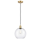 Athens Mini Pendant shown in the Satin Gold finish with a Clear shade