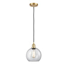 Athens Mini Pendant shown in the Satin Gold finish with a Clear shade