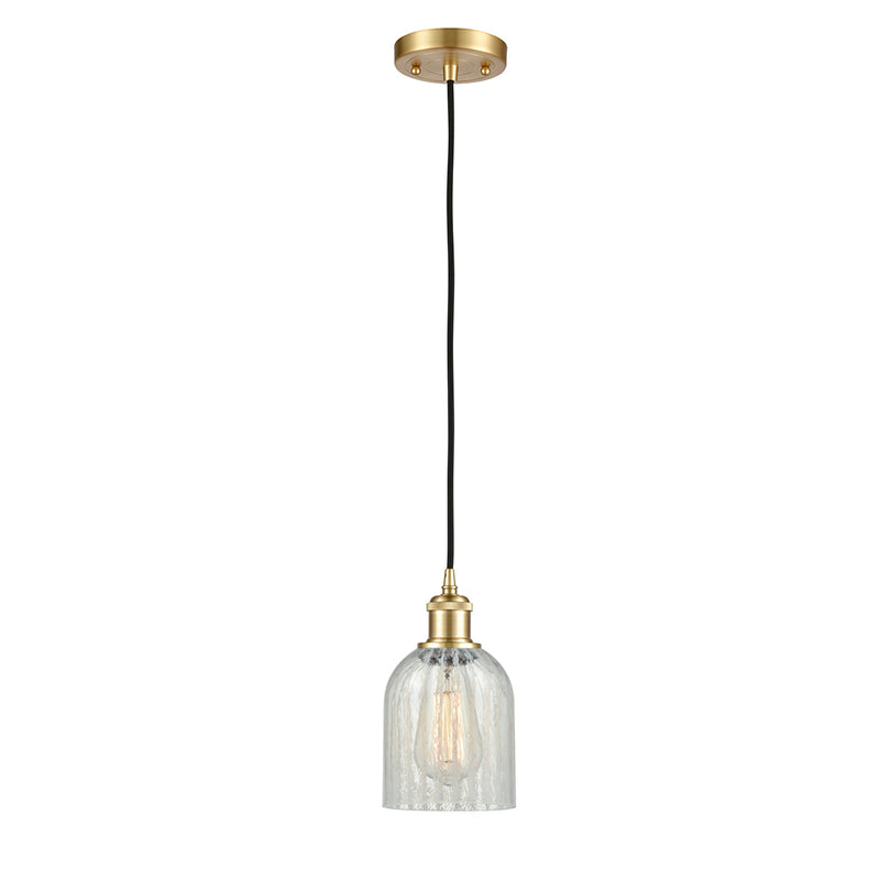 Caledonia Mini Pendant shown in the Satin Gold finish with a Mouchette shade