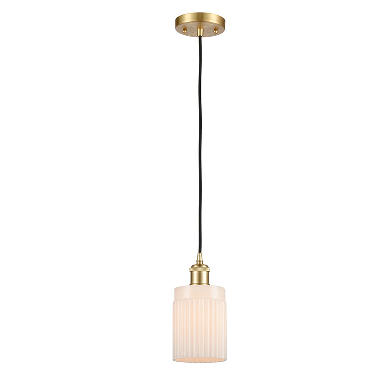 Hadley Mini Pendant shown in the Satin Gold finish with a Matte White shade