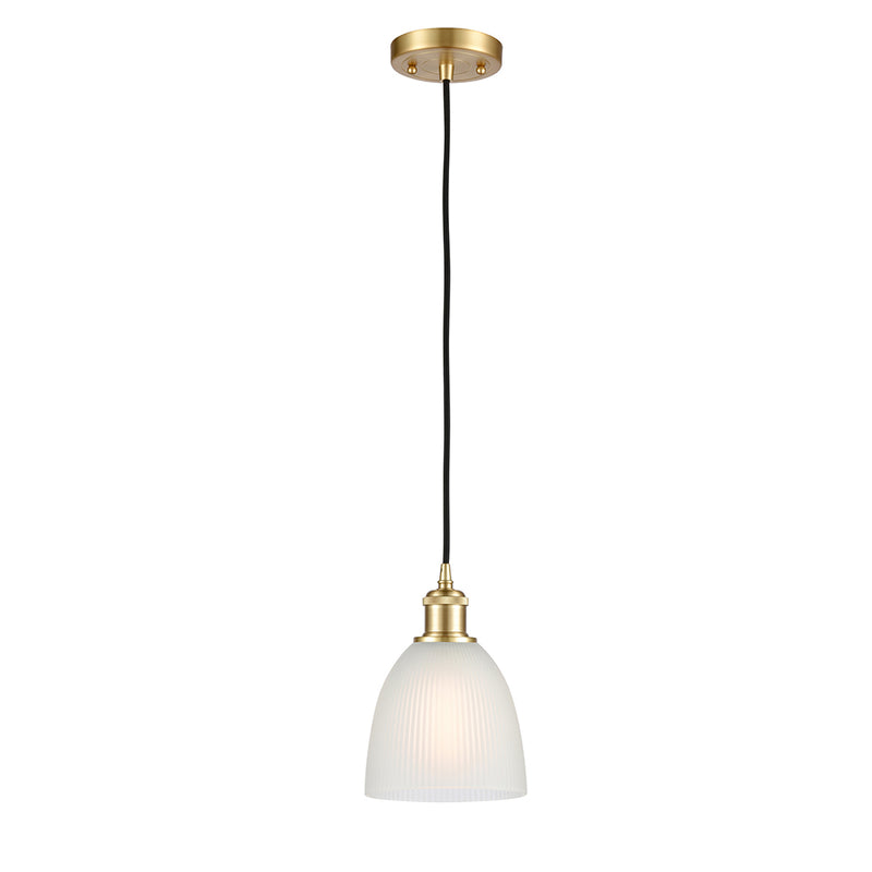 Castile Mini Pendant shown in the Satin Gold finish with a White shade