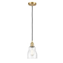 Ellery Mini Pendant shown in the Satin Gold finish with a Seedy shade