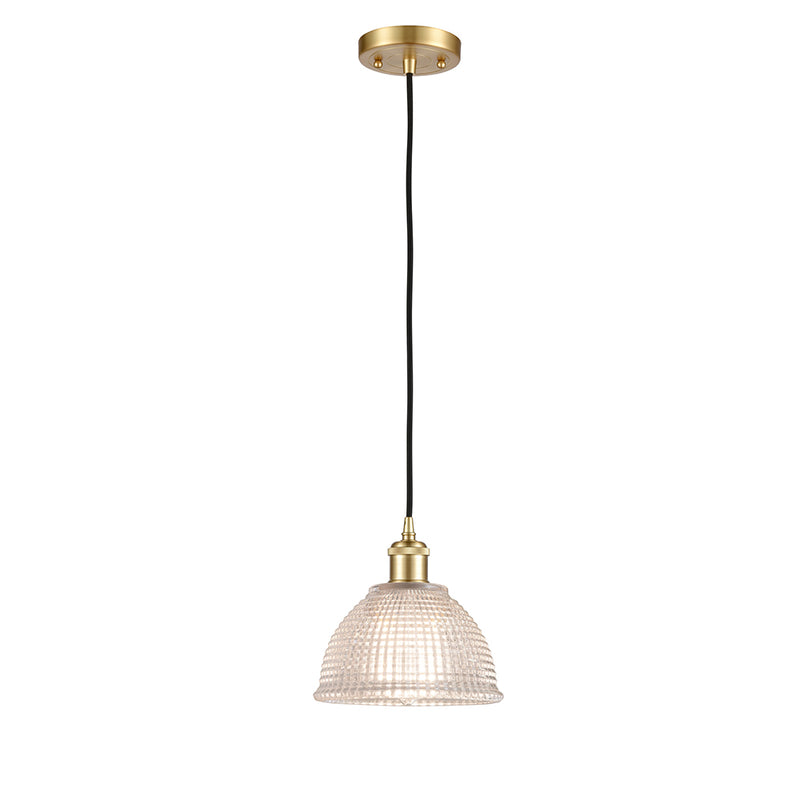 Arietta Mini Pendant shown in the Satin Gold finish with a Clear shade