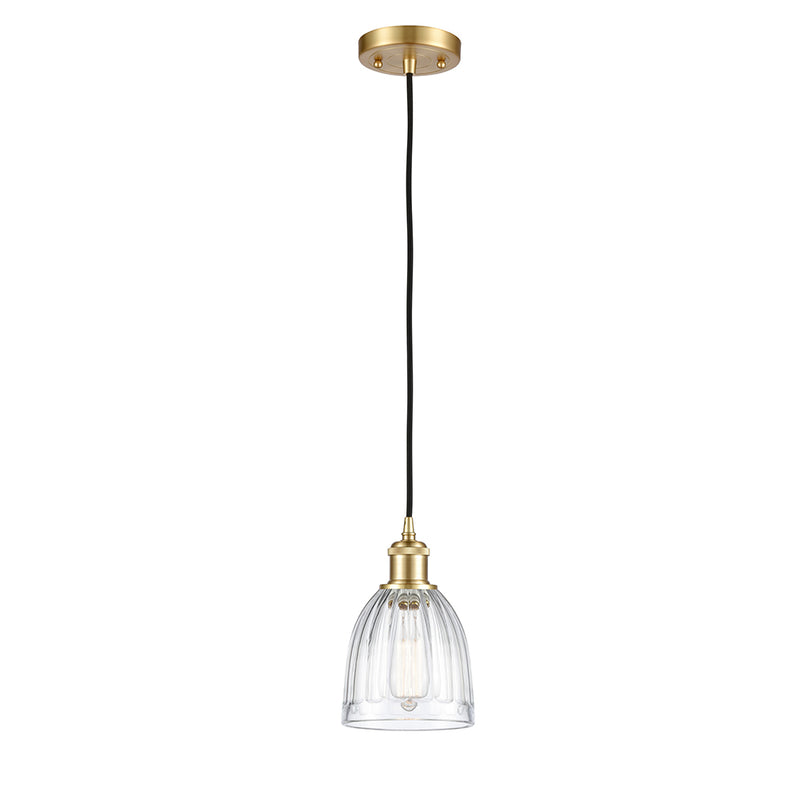 Brookfield Mini Pendant shown in the Satin Gold finish with a Clear shade