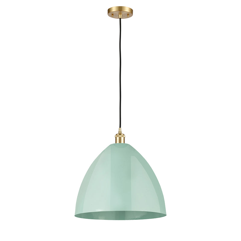 Plymouth Dome Mini Pendant shown in the Satin Gold finish with a Seafoam shade