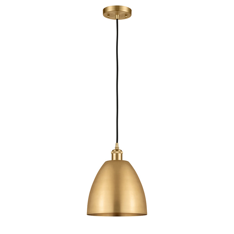 Ballston Dome Mini Pendant shown in the Satin Gold finish with a Matte Black shade