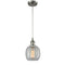 Belfast Mini Pendant shown in the Brushed Satin Nickel finish with a Clear Crackle shade