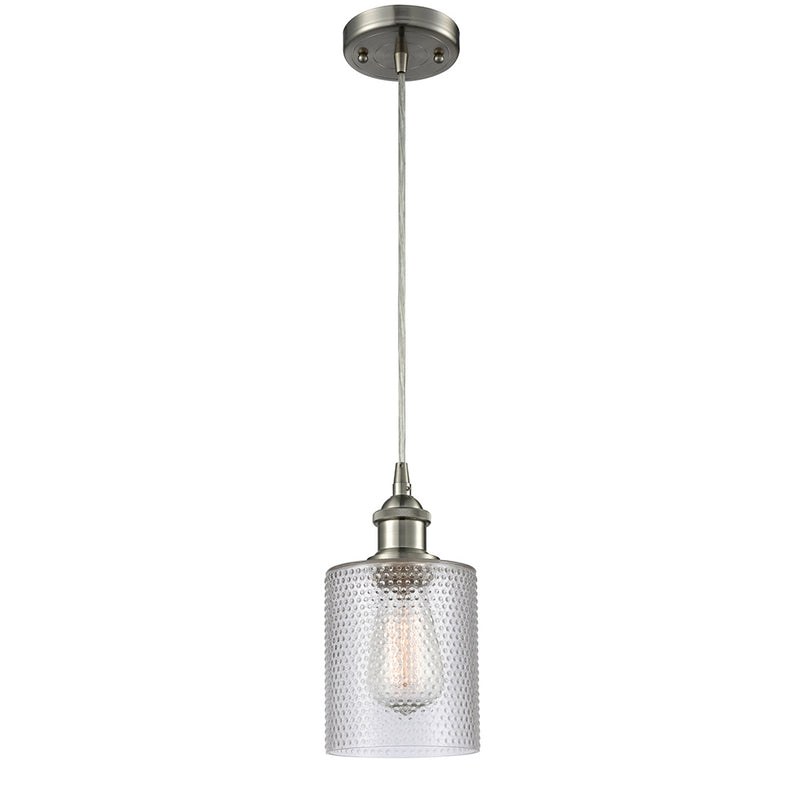 Cobbleskill Mini Pendant shown in the Brushed Satin Nickel finish with a Clear shade