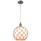 Farmhouse Rope Mini Pendant shown in the Brushed Satin Nickel finish with a White Glass with Brown Rope shade