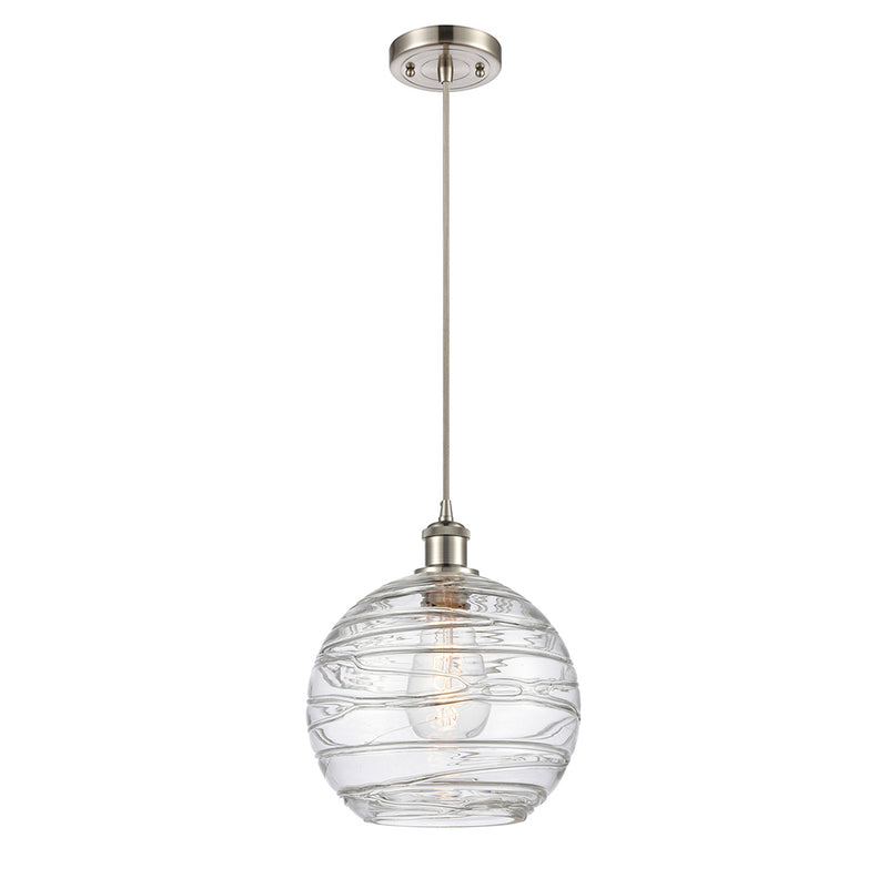 Deco Swirl Mini Pendant shown in the Brushed Satin Nickel finish with a Clear shade