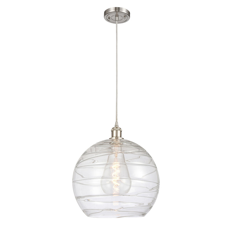 Deco Swirl Pendant shown in the Brushed Satin Nickel finish with a Clear shade