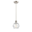 Deco Swirl Mini Pendant shown in the Brushed Satin Nickel finish with a Clear shade