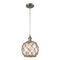 Farmhouse Rope Mini Pendant shown in the Brushed Satin Nickel finish with a Clear Glass with Brown Rope shade