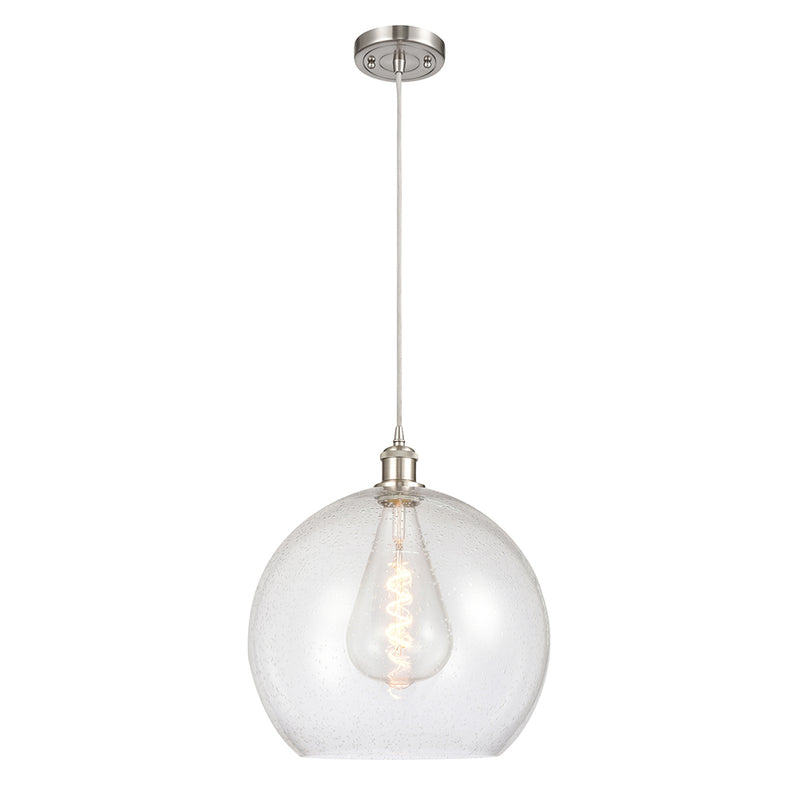 Athens Pendant shown in the Brushed Satin Nickel finish with a Seedy shade