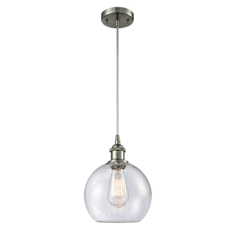 Athens Mini Pendant shown in the Brushed Satin Nickel finish with a Seedy shade