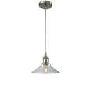 Orwell Mini Pendant shown in the Brushed Satin Nickel finish with a Clear shade