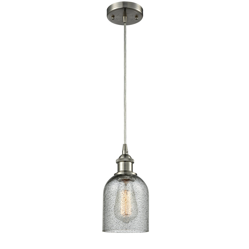 Caledonia Mini Pendant shown in the Brushed Satin Nickel finish with a Charcoal shade