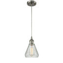 Conesus Mini Pendant shown in the Brushed Satin Nickel finish with a Clear Crackle shade