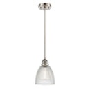 Castile Mini Pendant shown in the Brushed Satin Nickel finish with a Clear shade