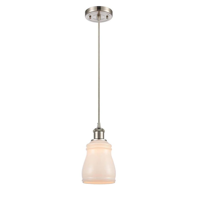 Ellery Mini Pendant shown in the Brushed Satin Nickel finish with a White shade