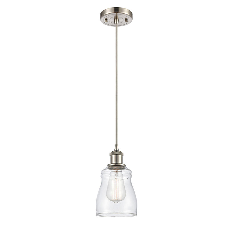 Ellery Mini Pendant shown in the Brushed Satin Nickel finish with a Clear shade