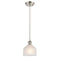 Dayton Mini Pendant shown in the Brushed Satin Nickel finish with a White shade