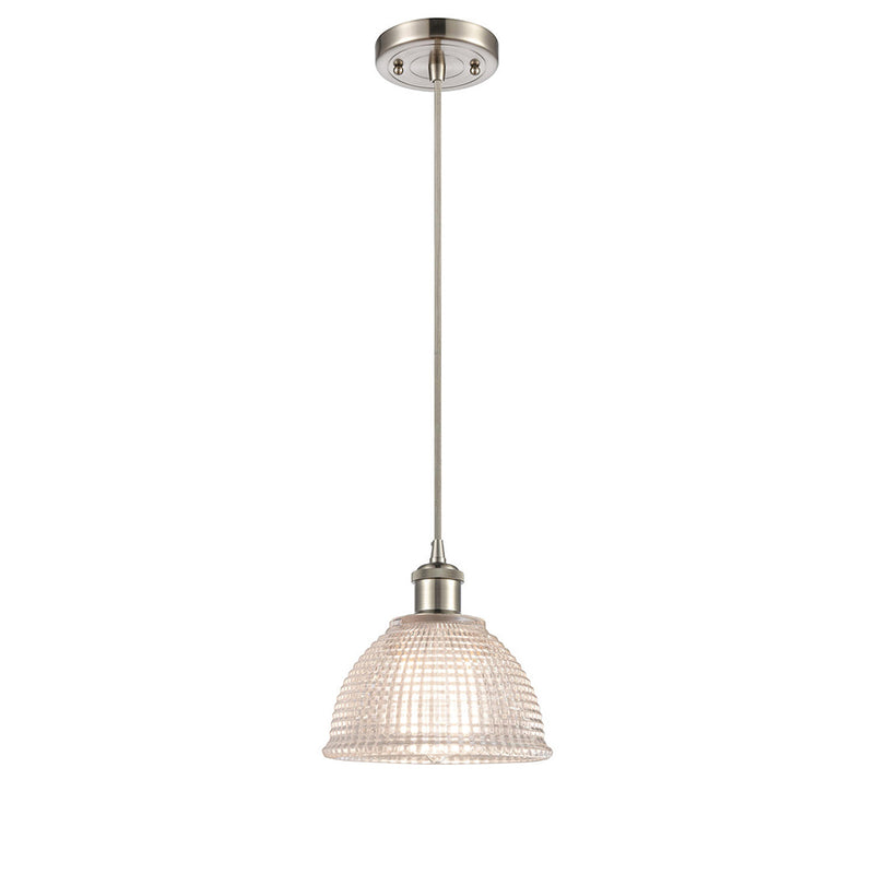 Arietta Mini Pendant shown in the Brushed Satin Nickel finish with a Clear shade