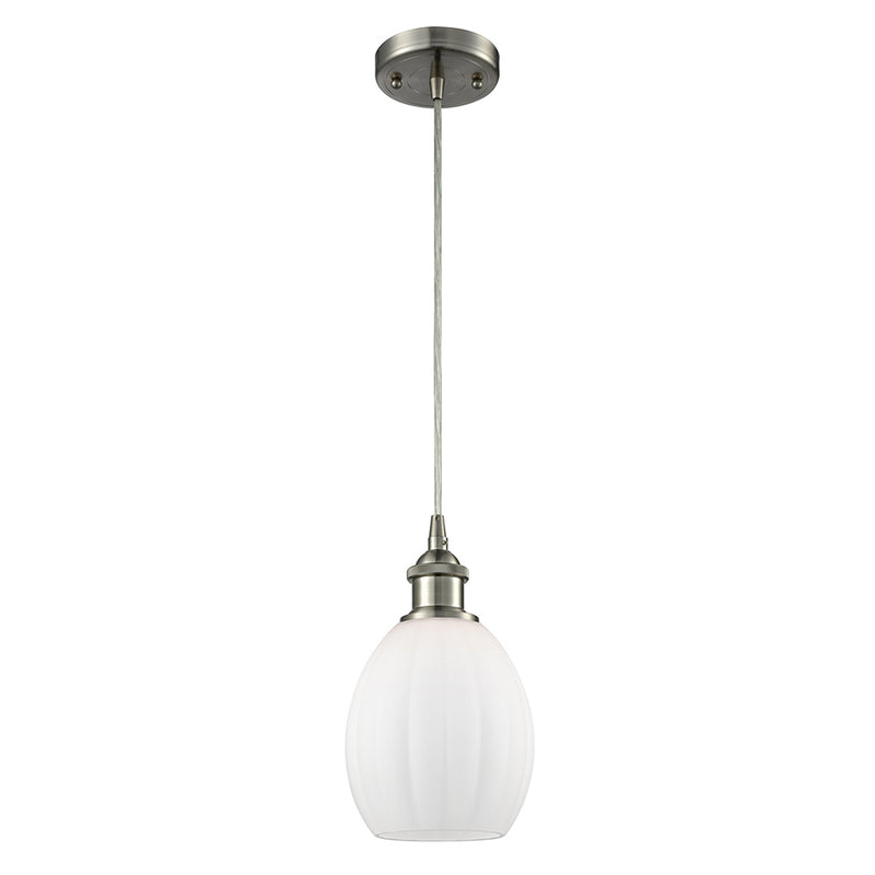 Eaton Mini Pendant shown in the Brushed Satin Nickel finish with a Matte White shade