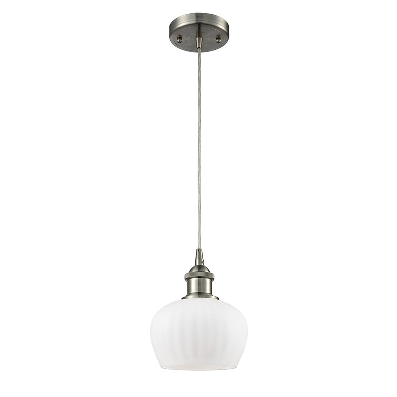 Fenton Mini Pendant shown in the Brushed Satin Nickel finish with a Matte White shade