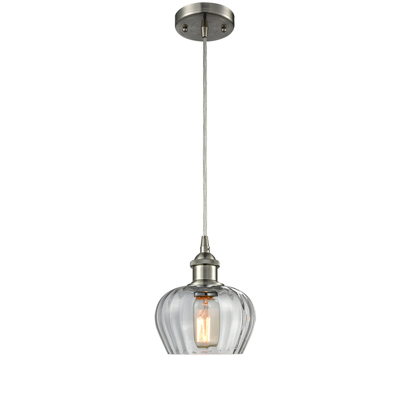 Fenton Mini Pendant shown in the Brushed Satin Nickel finish with a Clear shade