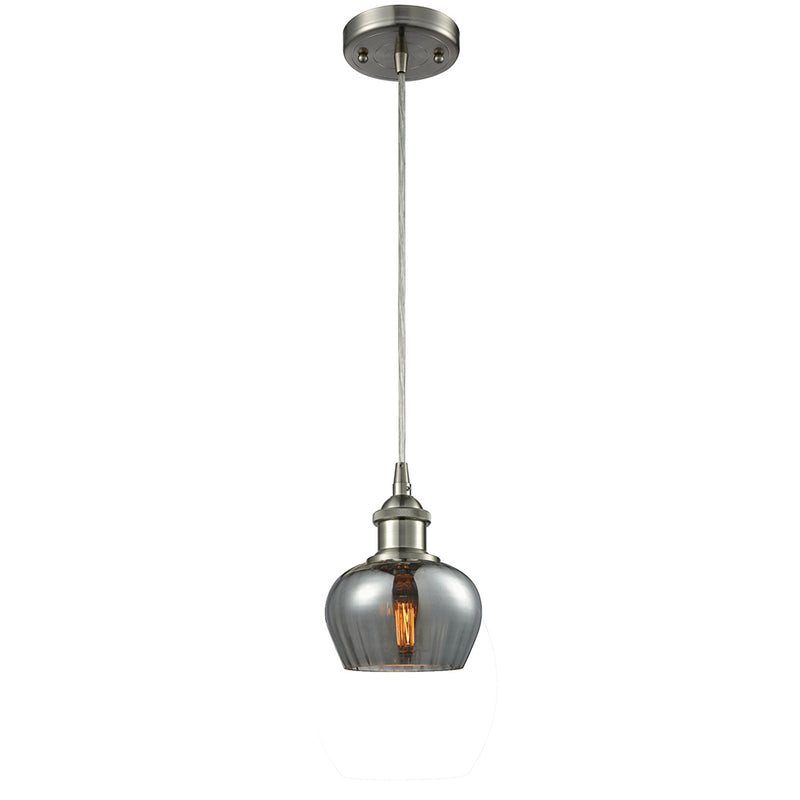 Fenton Mini Pendant shown in the Brushed Satin Nickel finish with a Plated Smoke shade