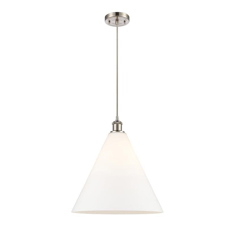 Ballston Cone Pendant shown in the Brushed Satin Nickel finish with a Matte White shade