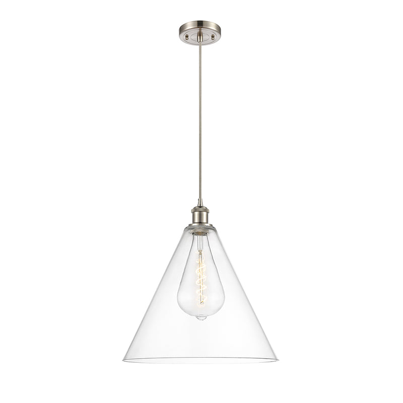 Ballston Cone Pendant shown in the Brushed Satin Nickel finish with a Clear shade