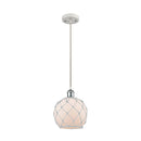 Farmhouse Rope Mini Pendant shown in the White and Polished Chrome finish with a White Glass with White Rope shade