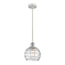 Deco Swirl Mini Pendant shown in the White and Polished Chrome finish with a Clear shade