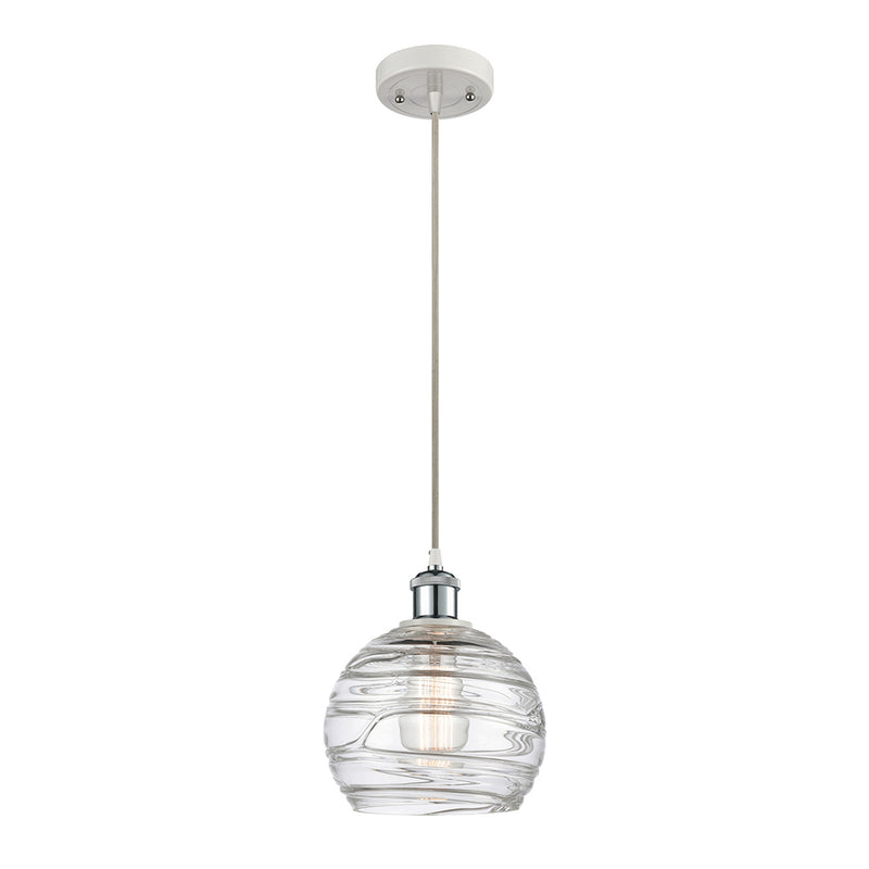 Deco Swirl Mini Pendant shown in the White and Polished Chrome finish with a Clear shade