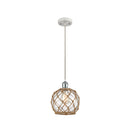 Farmhouse Rope Mini Pendant shown in the White and Polished Chrome finish with a Clear Glass with Brown Rope shade