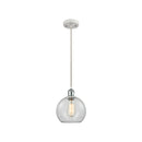 Athens Mini Pendant shown in the White and Polished Chrome finish with a Clear shade