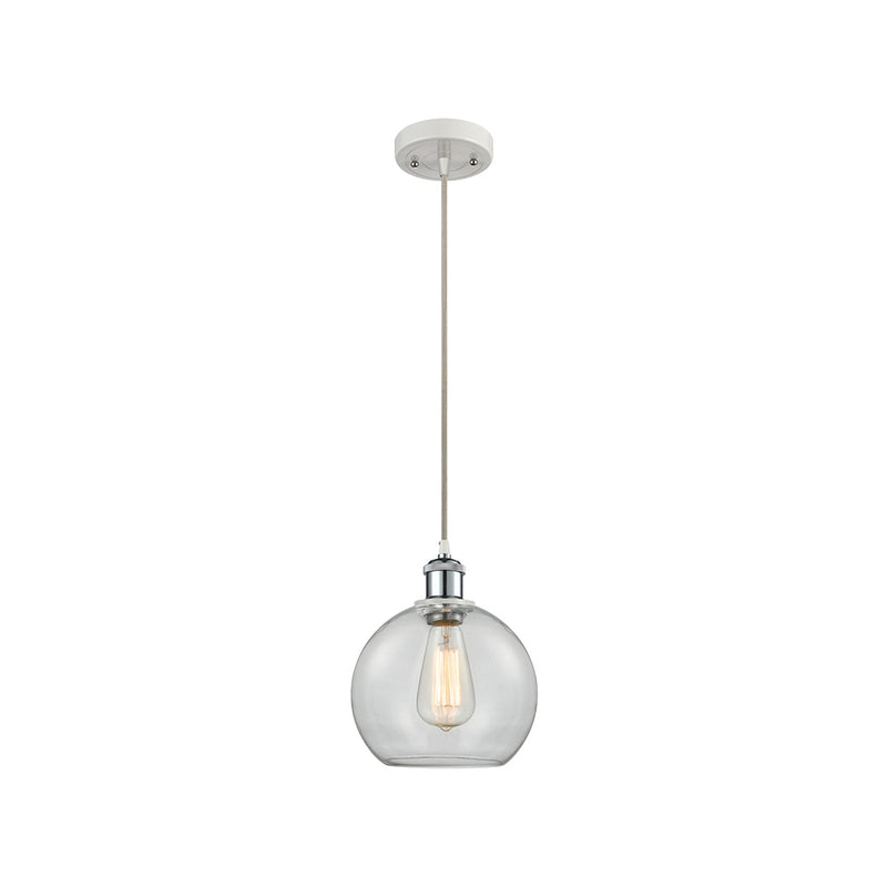 Athens Mini Pendant shown in the White and Polished Chrome finish with a Clear shade