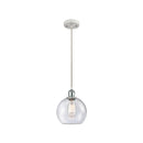 Athens Mini Pendant shown in the White and Polished Chrome finish with a Seedy shade