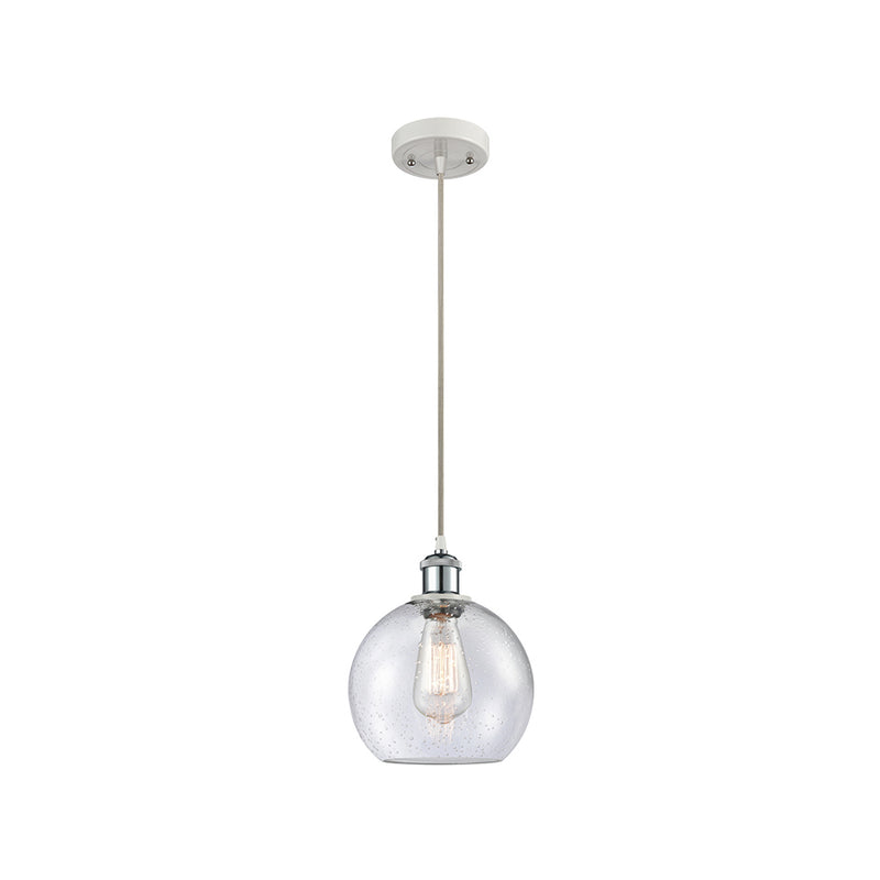 Athens Mini Pendant shown in the White and Polished Chrome finish with a Seedy shade