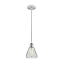 Conesus Mini Pendant shown in the White and Polished Chrome finish with a Clear Crackle shade