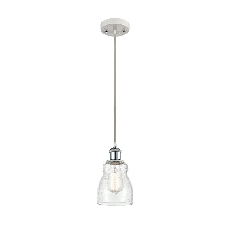 Ellery Mini Pendant shown in the White and Polished Chrome finish with a Seedy shade