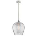 Norfolk Mini Pendant shown in the White and Polished Chrome finish with a Clear shade