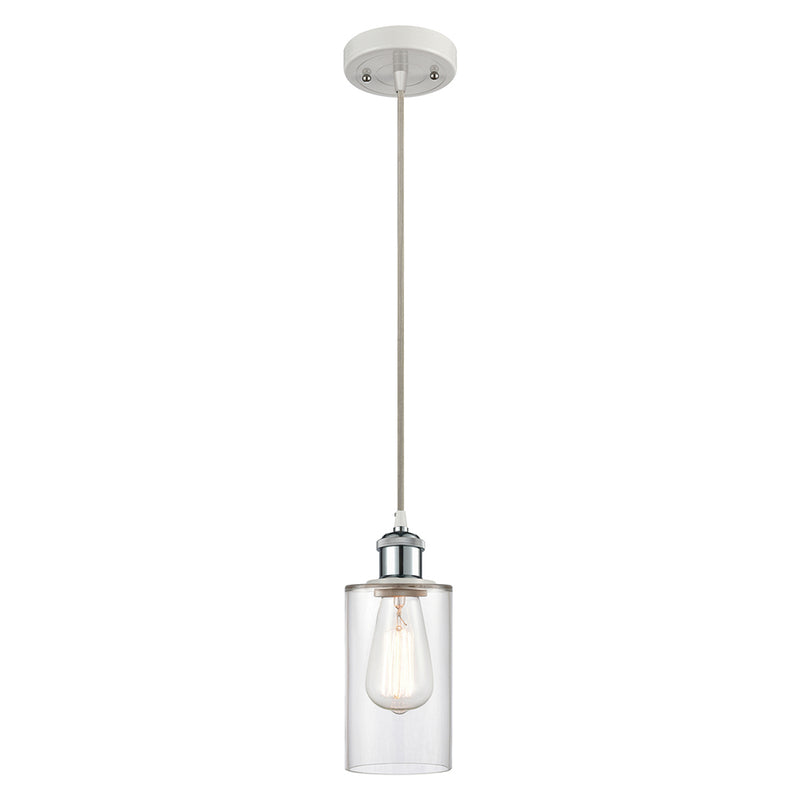 Clymer Mini Pendant shown in the White and Polished Chrome finish with a Clear shade