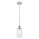 Clymer Mini Pendant shown in the White and Polished Chrome finish with a Clear shade