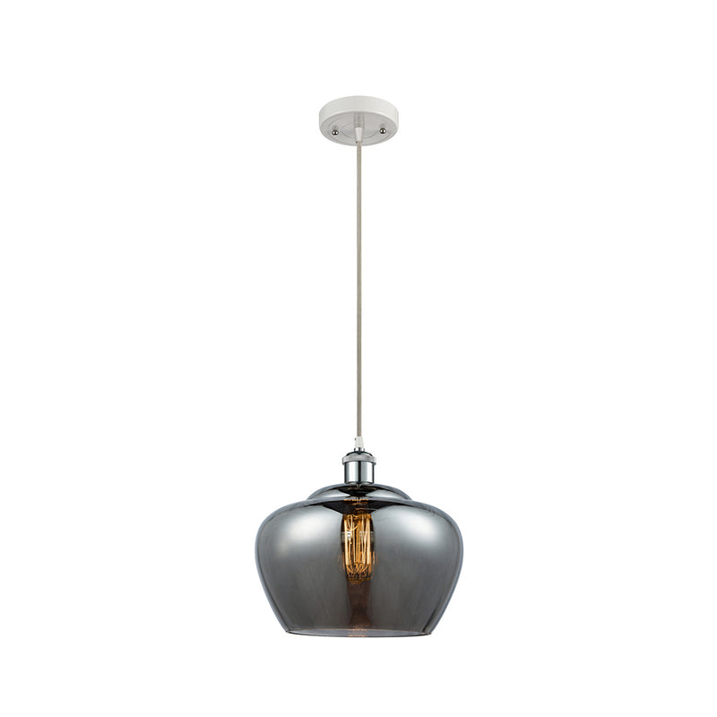 Fenton Mini Pendant shown in the White and Polished Chrome finish with a Plated Smoke shade