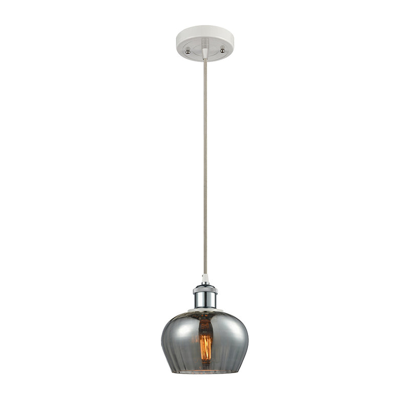 Fenton Mini Pendant shown in the White and Polished Chrome finish with a Plated Smoke shade