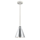 Ballston Cone Mini Pendant shown in the White and Polished Chrome finish with a Polished Chrome shade