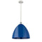 Plymouth Dome Mini Pendant shown in the White and Polished Chrome finish with a Blue shade